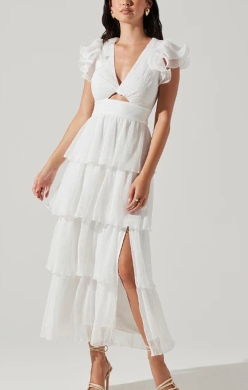 ASTR the Label NWOT - White Emporia Tiered Tulle Midi Dress - Large